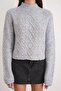 6855 Women's Stand Collar Braided Knit Sweater Gray - 6