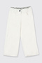 Baby Girl Corded Fabric Ecru Trousers with Velvet Belt Detail