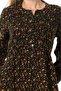Long Sleeve Suede Flannel Buttoned Daisy Pattern Autumn and Winter Long Dress Black Syh - 3