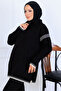 Zippered Collar Stripe Detail Knitwear Set S1061 Black - 2
