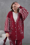 Women's Beaded Embroidered Wide-Fit Knit Cardigan and Pants Top and Bottom Set - 6