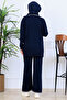 Tricot Suit with Ribbon Detail on the Collar S1064 Navy Blue - 4