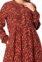 Long Sleeve Suede Flannel Buttoned Daisy Pattern Autumn and Winter Long Dress Burgundy Brd - 3