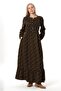 Long Sleeve Suede Flannel Buttoned Daisy Pattern Autumn and Winter Long Dress Black Syh