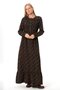 Long Sleeve Suede Flannel Buttoned Daisy Pattern Autumn and Winter Long Dress Navy Blue Lcvt