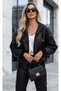 Gathered Sleeve Hooded Women's Leather Jacket - 2