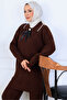 Ribbed Collar Detail Knitwear Set S1064 Brown - 2