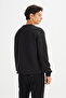 L242499001 Black Men's Crew Neck Black Stripe Striped Sweatshirt with Fleece Inside - 5