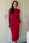 Drapeli Long Sleeve Red Midi Tulle Dress - 3