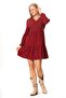 Long Sleeve Alara Floral Patterned V-Neck Flannel Short Winter Dress Burgundy Brd - 5