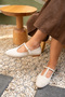 Judi Beige Suede Stripe Detailed Women's Ballerinas - 4