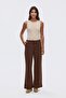 High Waist Stitching Detailed Crepe Fabric Trousers Brown - 2