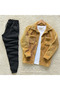 Men's Pocket Detailed Plush Shirt and Tracksuit Combination