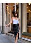 Slit Detail Leather Skirt - 4