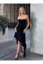 Halter Neck Strapless Asymmetrical Lined Lace Dress Black - 2