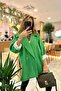 Green Boucle Oversize Coat with Folded Sleeves Detail - 2