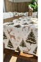 New Year Themed Gazelle Patterned White Green Beige Gold Detailed Christmas Runner (Without Napkins) - 6