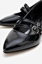 Women's 2-Strap Heeled Shoes; Black Patent Leather - 3