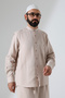Men's Muslin Hakim Collar Long Sleeve Buttoned Hajj Umrah Shirt - Beige (Ans)