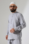 Men's Muslin Hakim Collar Long Sleeve Buttoned Hajj Umrah Shirt - Gray (Ans) - 2