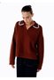 Contrast Color V-Neck Brown Knitwear - 5