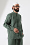 Men's Muslin Hakim Collar Long Sleeve Buttoned Hajj Umrah Shirt - Green (Ans)