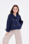 Girl's Short Trench Coat with Button and Back Design Detail - 5
