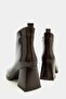 Brown Patent Leather Women's Patent Leather Blunt Toe Heeled Short Boots – Shiny Leather Modern Form - 6