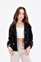 Girl's Short Trench Coat with Button and Back Design Detail - 2