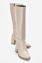 Simple Pointed Toe Heeled Women's Boots Beige Skin