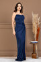 Glittery Strapless Long Evening Dress with Detailed Beading - Dark Blue - 6