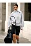 White Women's High Collar Full Zip Sweatshirt – Sporty and Casual Stylish Oversize Model - 3