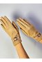Cotton Fur and Leather Belt Detail Touchscreen Women's Gloves