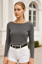 Women's Smoked Boat Neck Long Sleeve Blouse - 3