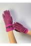 Cotton Fur and Leather Belt Detail Touchscreen Women's Gloves - 4