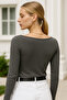Women's Smoked Boat Neck Long Sleeve Blouse - 6