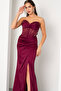 Women's Plum Slim Fit Strapless Beaded Long Satin Evening Dress - 2