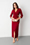 Women's Burgundy Slim Fit Double-Breasted Collar Accessory Detailed Midi Dress
