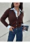 Women's Brown Hair Knit Stone Buttoned Short Cardigan 30033 - 6