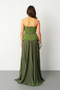 Women's Khaki Strapless Neckline Stone Pleated Long Evening Dress - 6