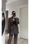 Belt Detail Design Premium Double Button Lined Equivalent Trend Pocket Detail Blazer Jacket - 2