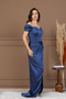 Satin Draped Off-Shoulder Long Evening Dress - Indigo Blue - 6