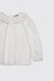 Baby Girl Blouse with Embroidery Detail on the Collar in Ecru