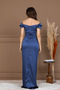 Satin Draped Off-Shoulder Long Evening Dress - Indigo Blue - 7