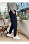 Belt Detailed Italian Cut Fabric Trousers Navy Blue - 4