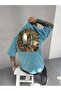 Blue Oversized Printed T-Shirt - 3