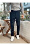 Belt Detailed Italian Cut Fabric Trousers Navy Blue