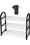 Metal & Plastic Aluminium Shoe Rack - Mini DIY 3-Level Shoe Storage (Black/Silver) - 4