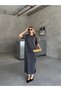 Women's Anthracite Modal Fabric Casual Long T-Shirt Dress with Slits on the Sides, Does Not Show Underwear - 3