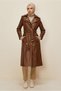 Belted Faux Leather Trench Coat 10975